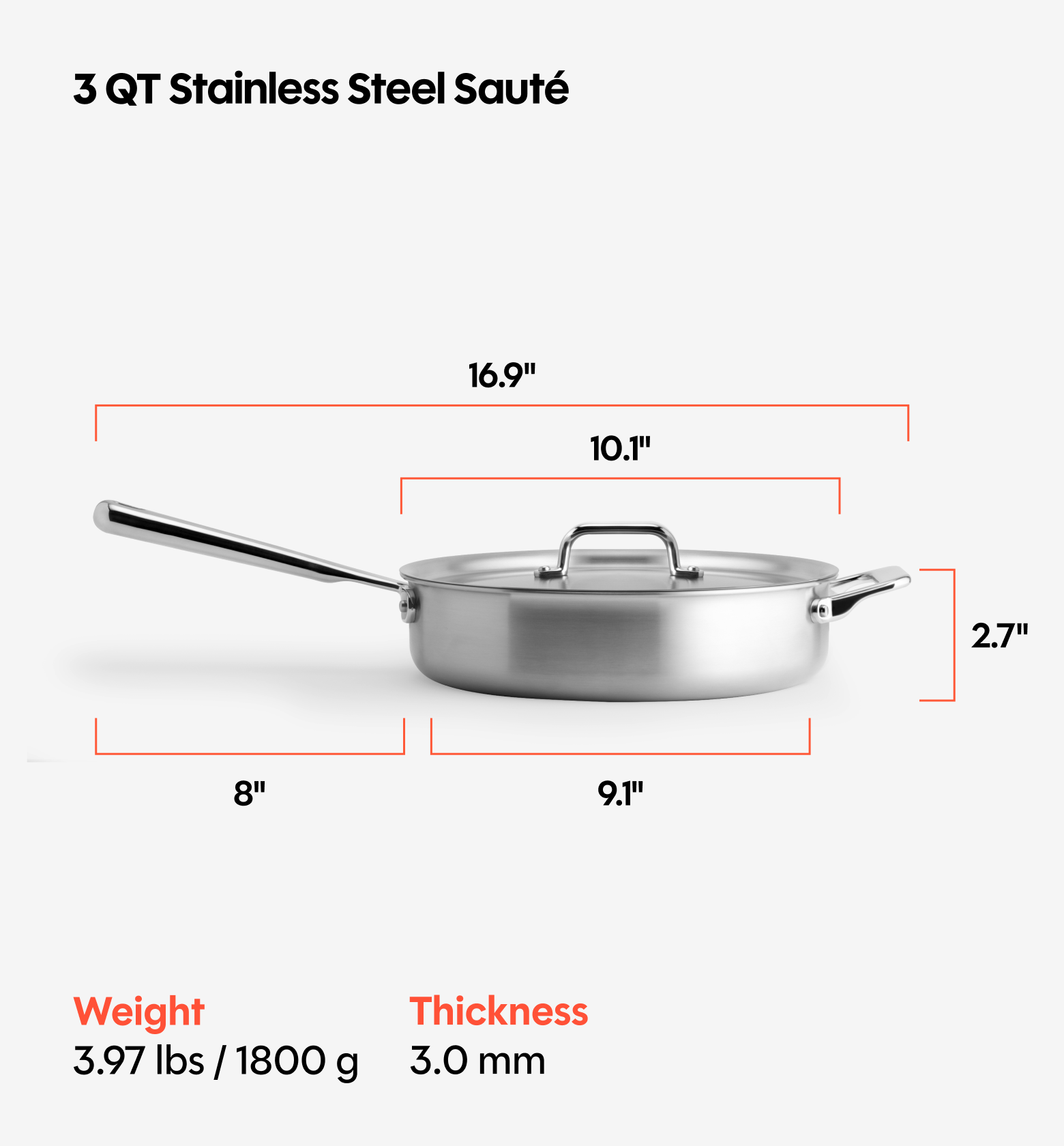 3 QT Stainless Steel Sauté Pan